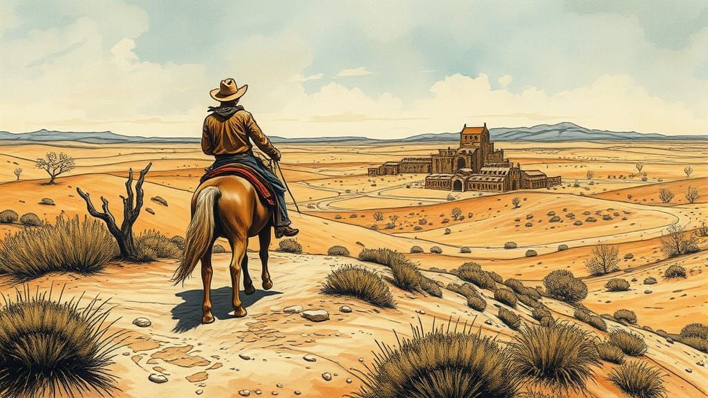 Surreal Western Landscape in Whimsical Illustration Style