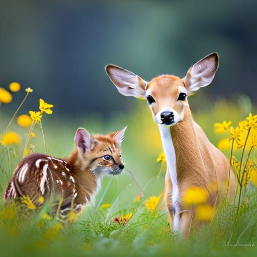 Adorable Fawn and Kitten Photography