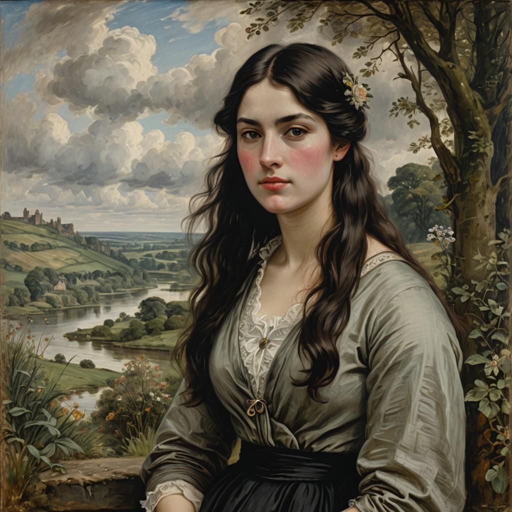 Romantic Portrait of Young Woman in Oil