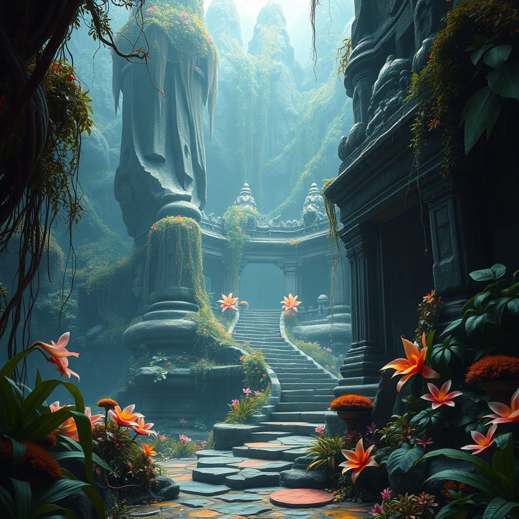 Ethereal Jungle Temple in High-Fantasy Style