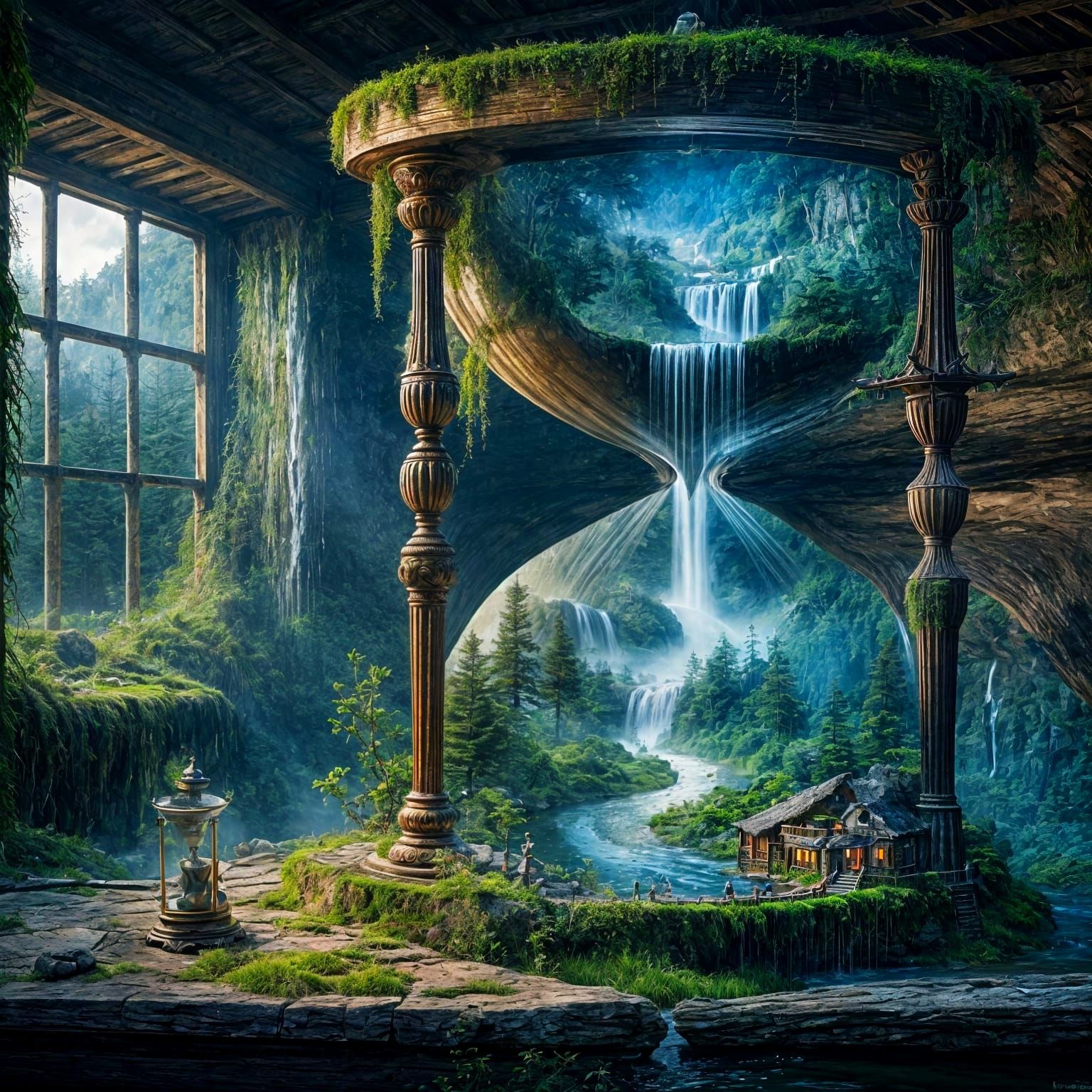 Hourglass Containing Mountain and Valley Landscape