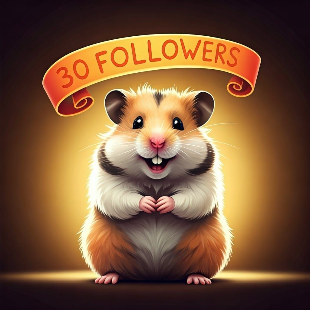 Excited Hamster Celebrates Followers in Whimsical Style