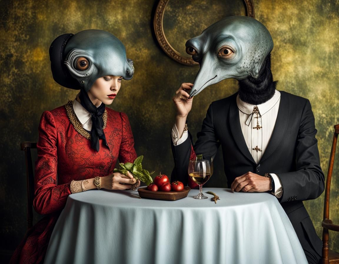 Surreal Alien Restaurant Celebration: Hyperrealistic Digital...
