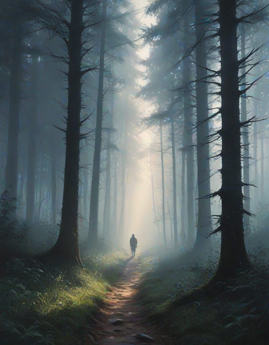 Misty Castle Path in Fairytale Forest