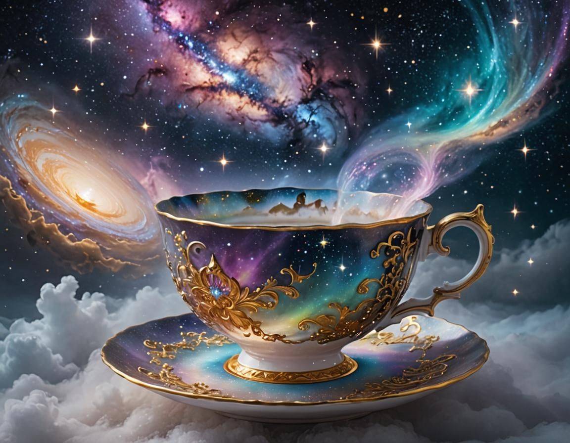 Ethereal Teacup Galaxy in a Swirling Cosmos