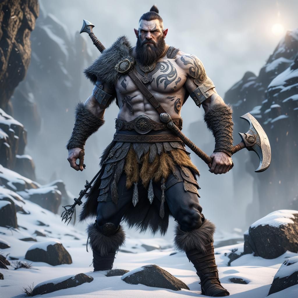 Muscular Half-Orc Viking with Undercut in Detailed Digital A...