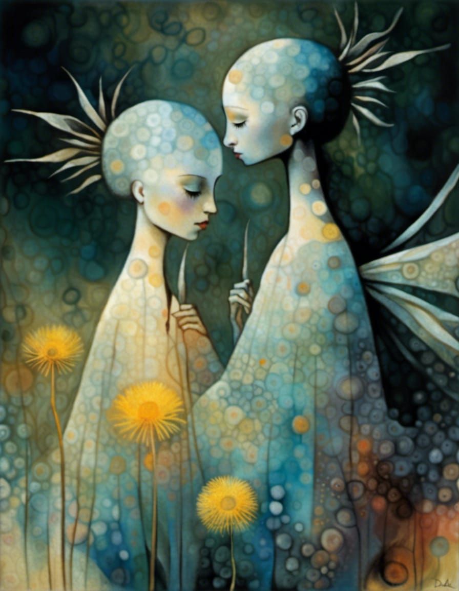 Dandelion Dreamscape: Winged Fairies in Abstract Art