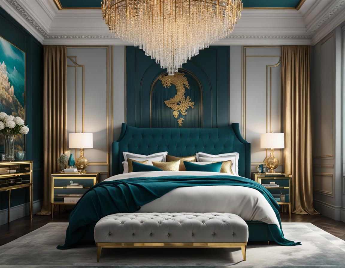 Luxe Bedroom with Glööckler Mural in HDR