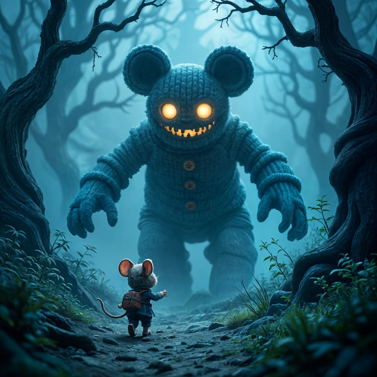 Mouse Adventurer Flees Knitted Monster in Nightmare Landscap...