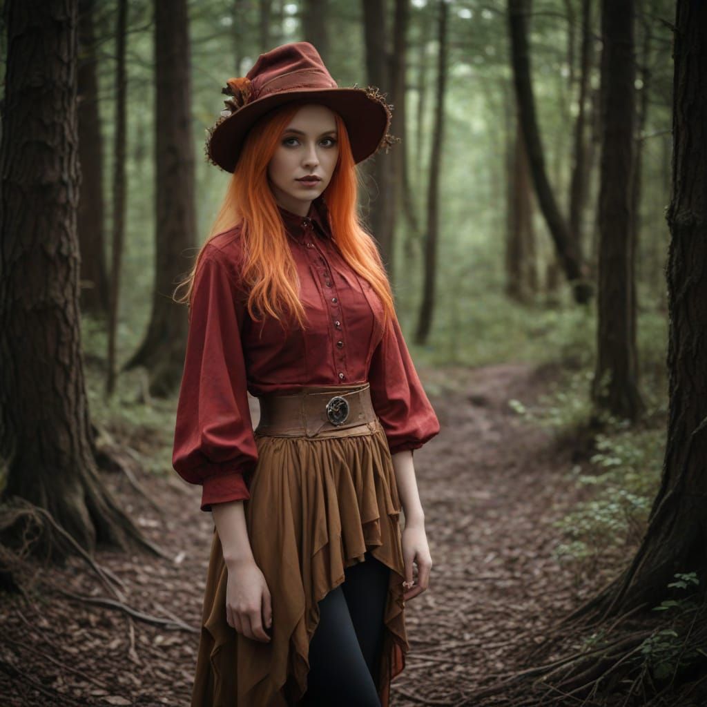 Eldritch photoshoot, fashionable rags, forest