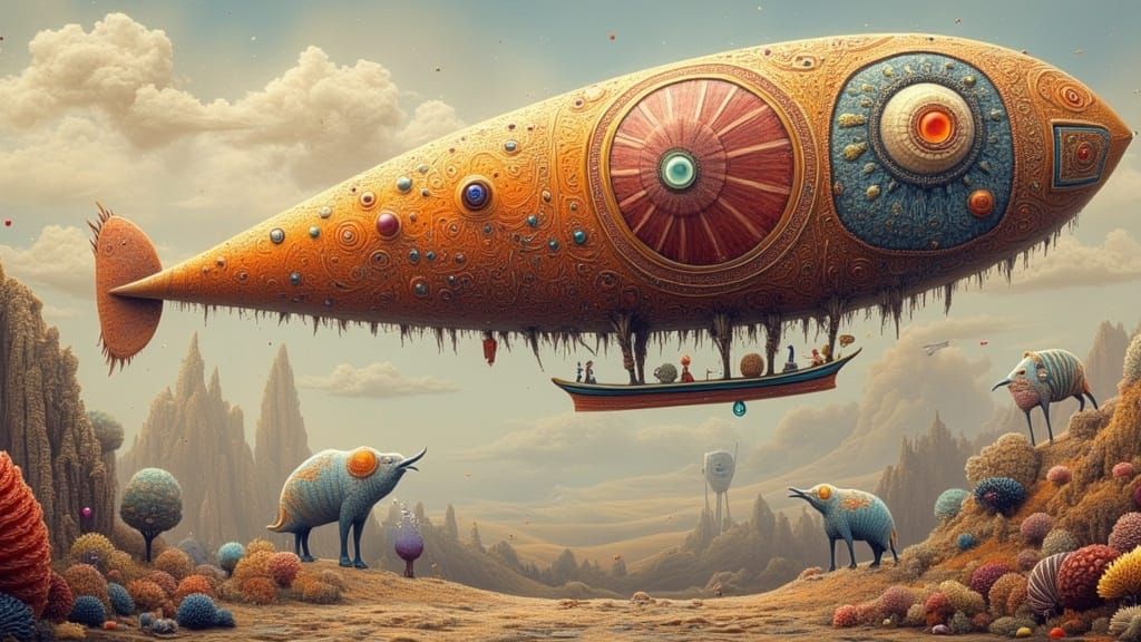 Surreal Airship Soars Above Fantastical Alien Landscape in W...