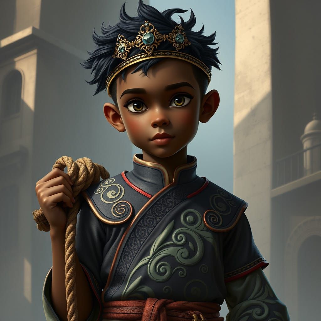 Young God of Architecture in Elegant Uniform with Intricate...