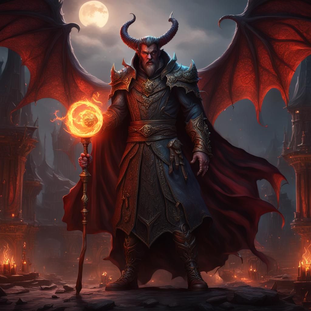 Fantasy Devilish Sorcerer in Detailed Matte Painting Style