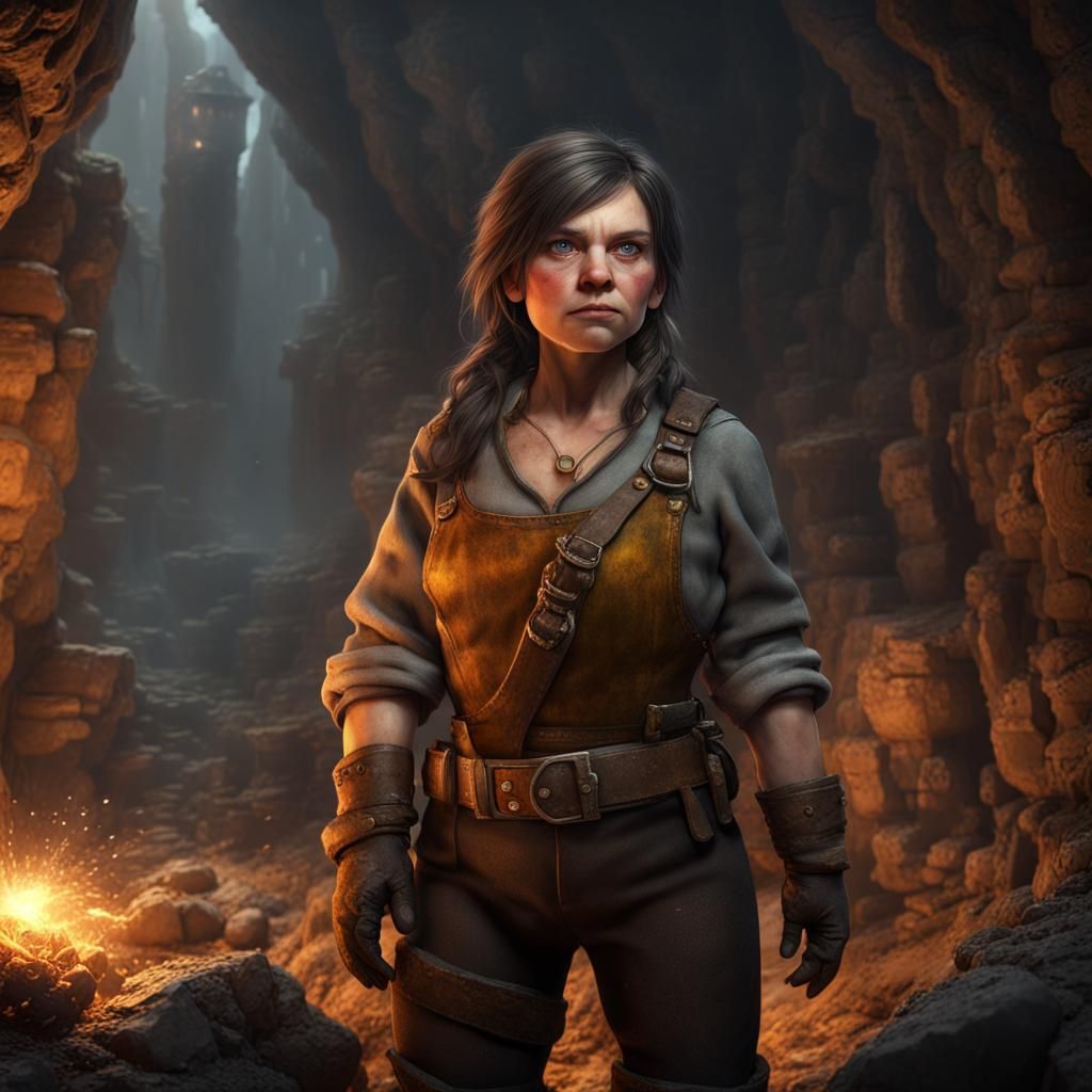 Dwarf Miner Oversees Silver Mine, Fantasy Art