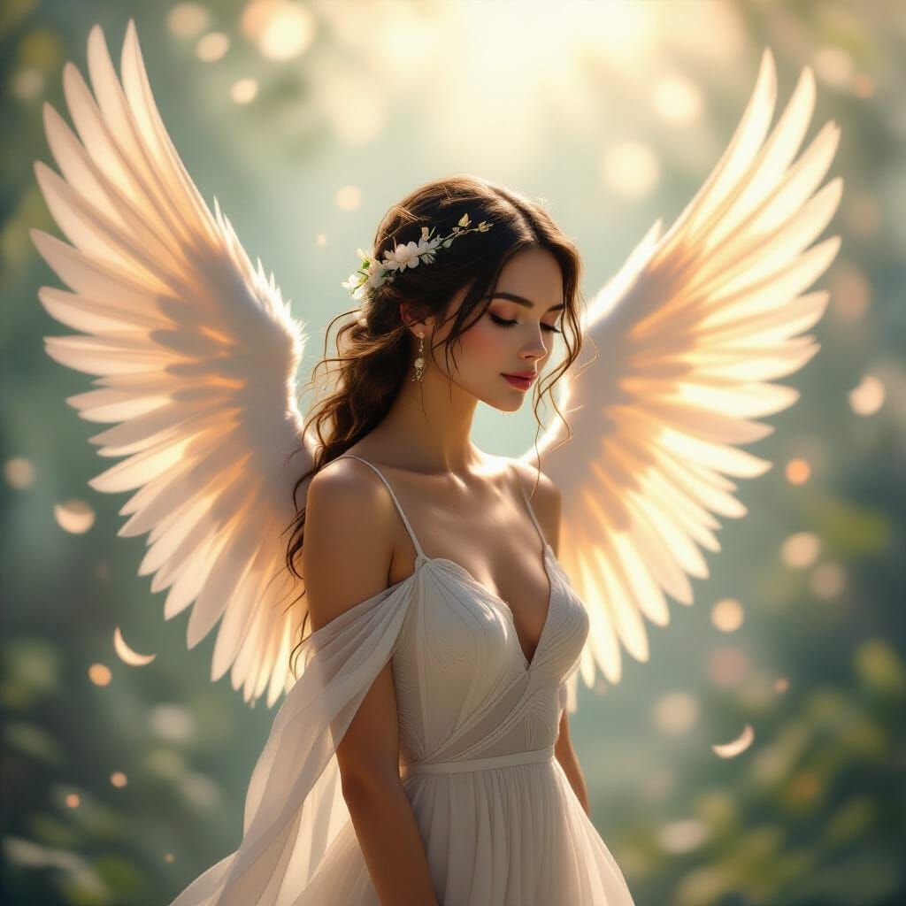 Ethereal Woman with Wings in Pastel Colors