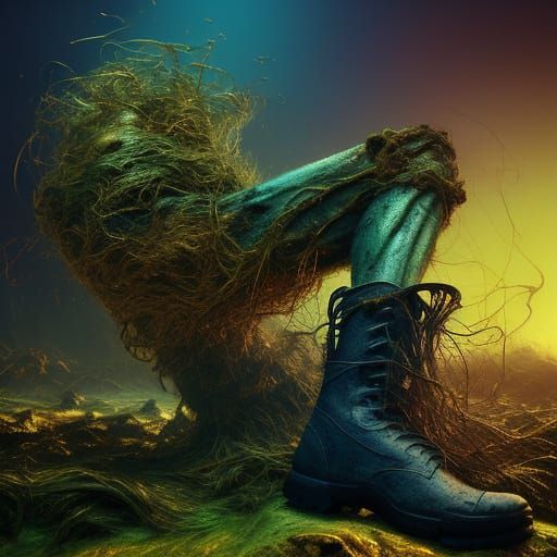 Surreal Hairy Legs Leading to Textured Wall