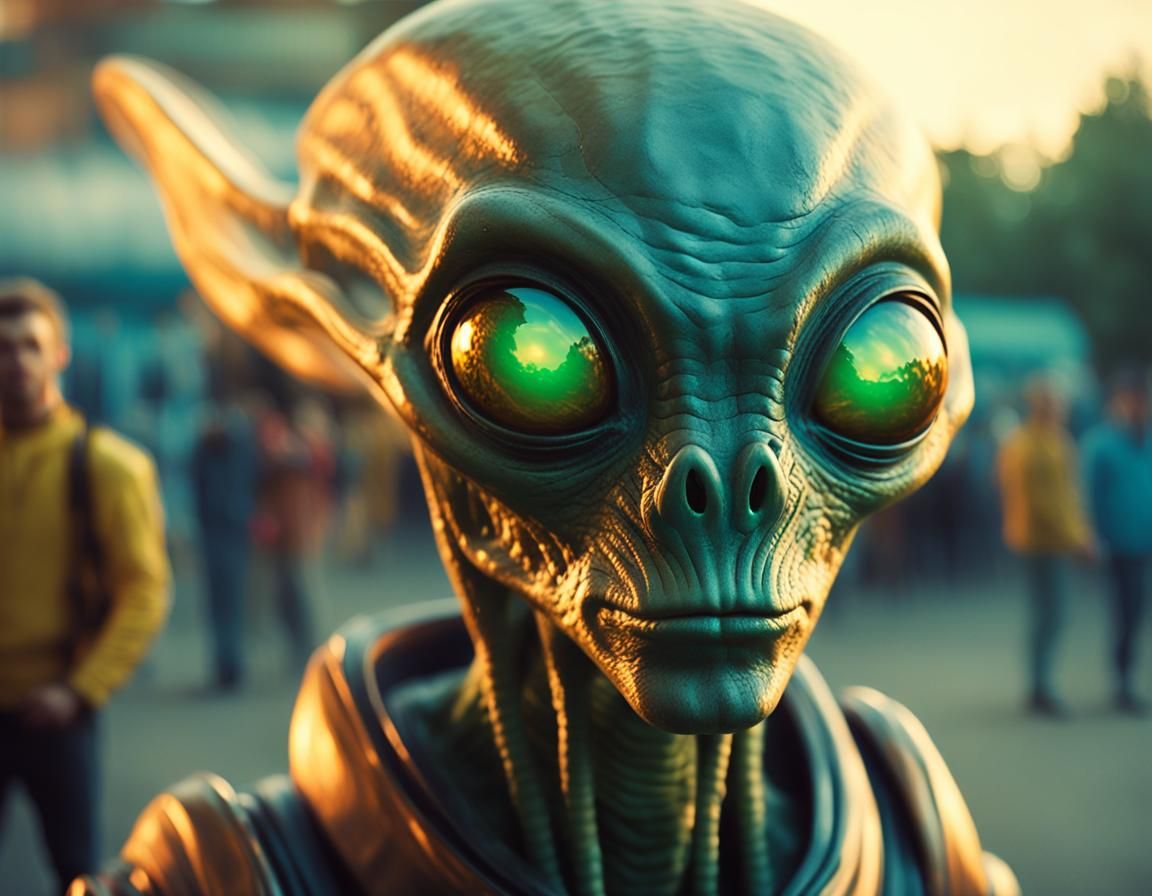Alien Photobomb Portrait in Science Fiction Style