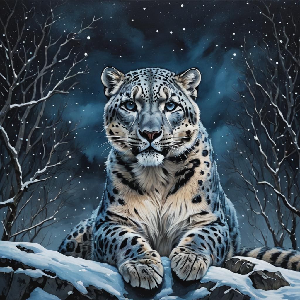 Blue Snow Leopard at Night