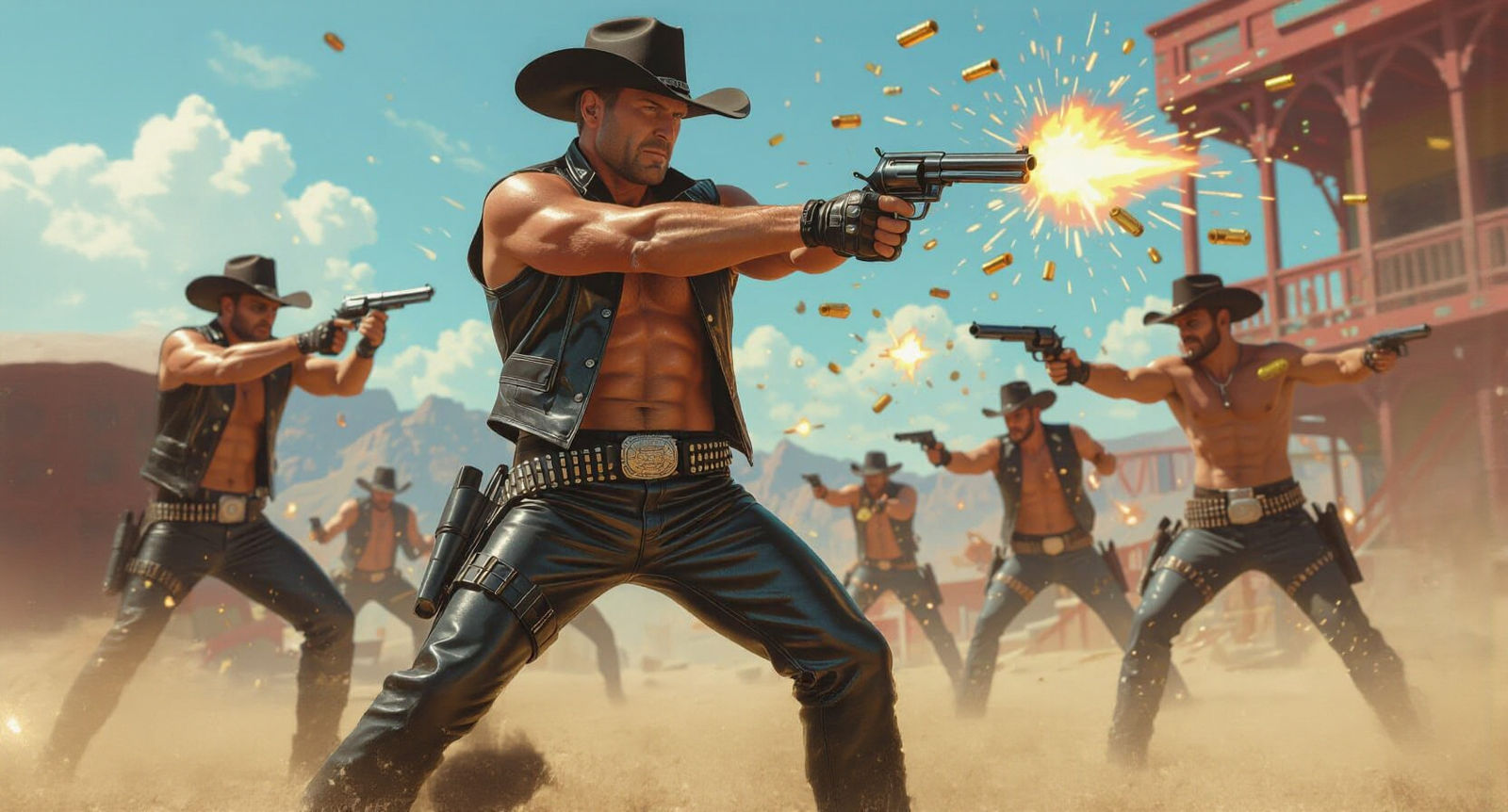 Futuristic Wild West Gunslingers in Hyperrealistic Splash Ar...