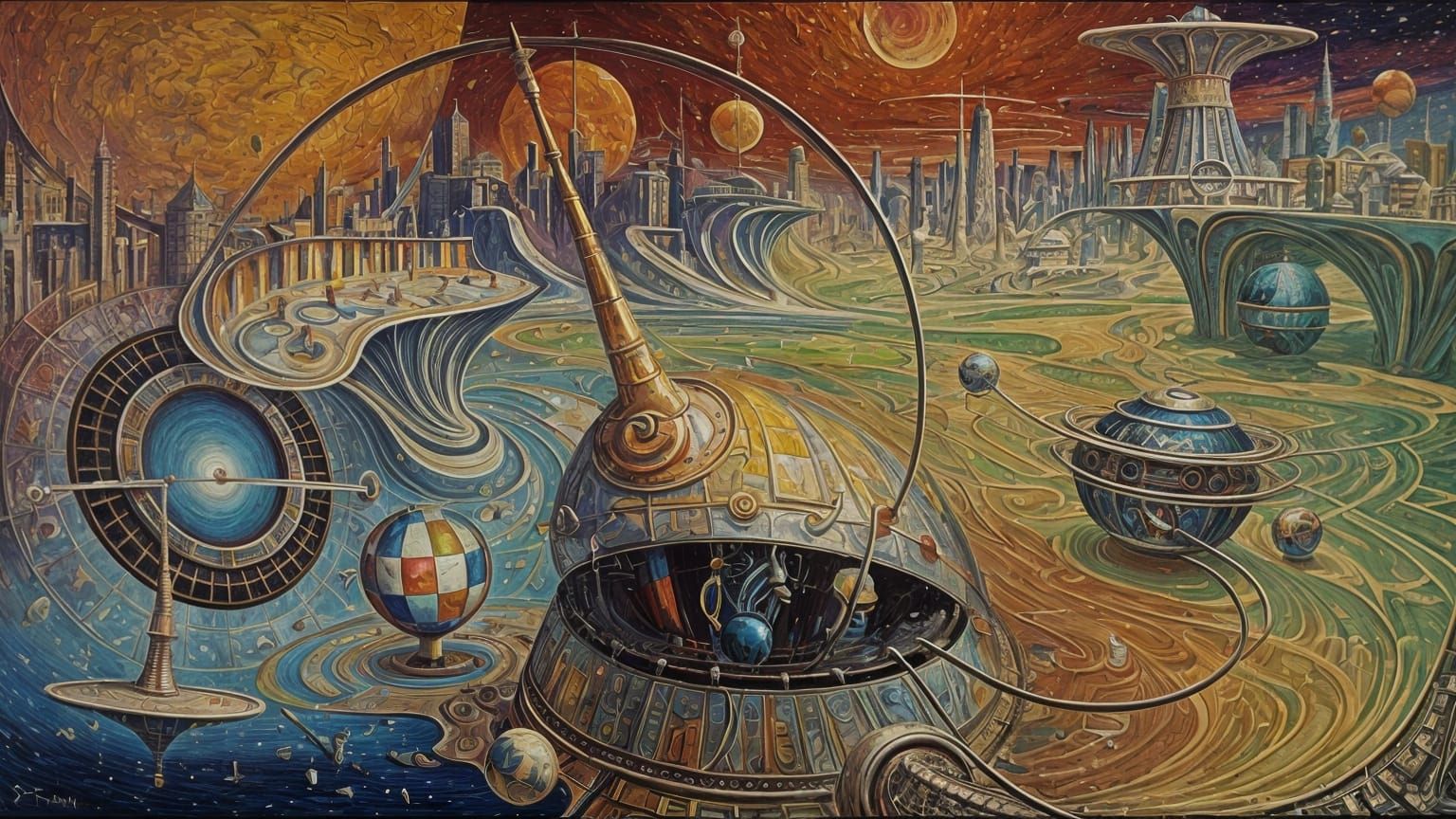 Surreal Futurism: Oil Painting Cityscape