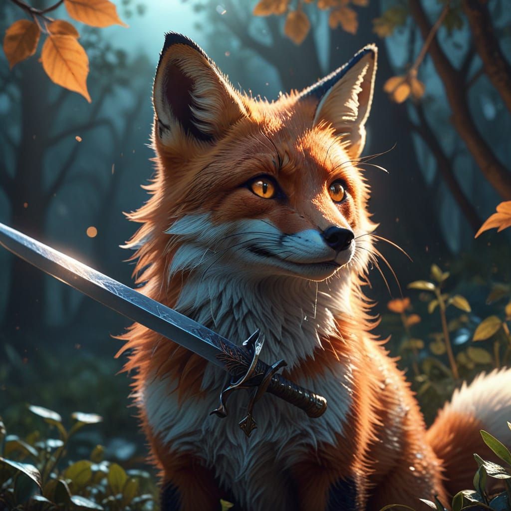 Intense Fox with Sword: Vibrant Digital Painting