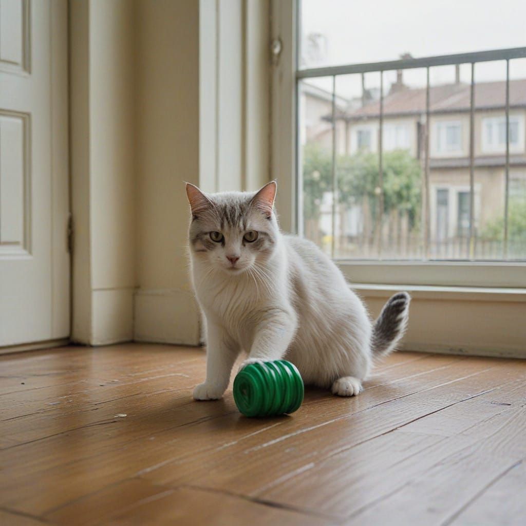 Whimsical Cat Playtime in Warm Light