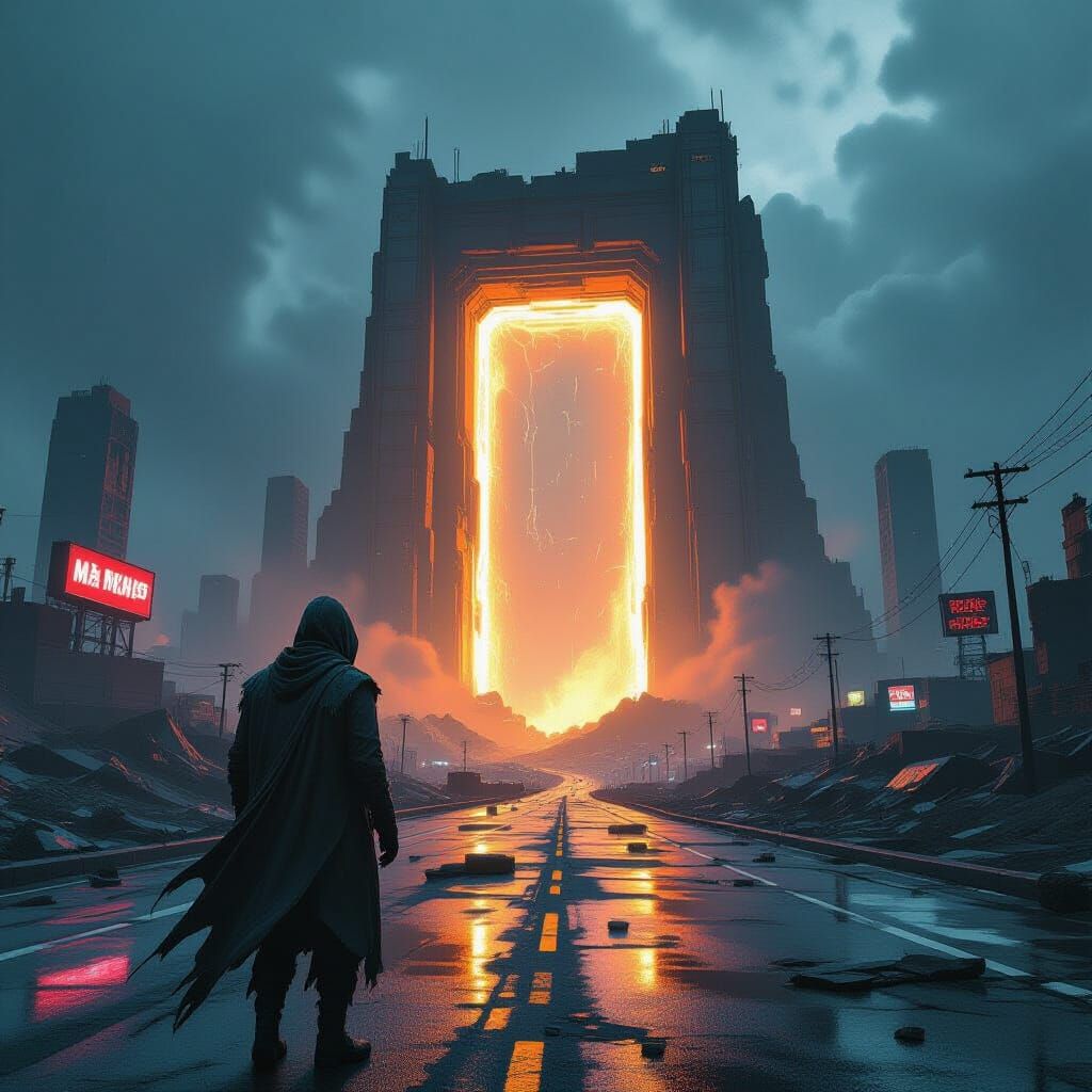 Wanderer at the Edge of a Ruined City