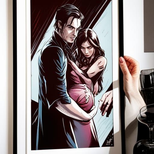 Pregnant Vampire in Comic Book Art Style