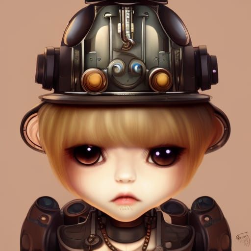Chibi Steampunk Robot Portrait: Digital Illustration