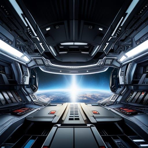 Docking bay inside the mothership, shuttle craft, spaceships...