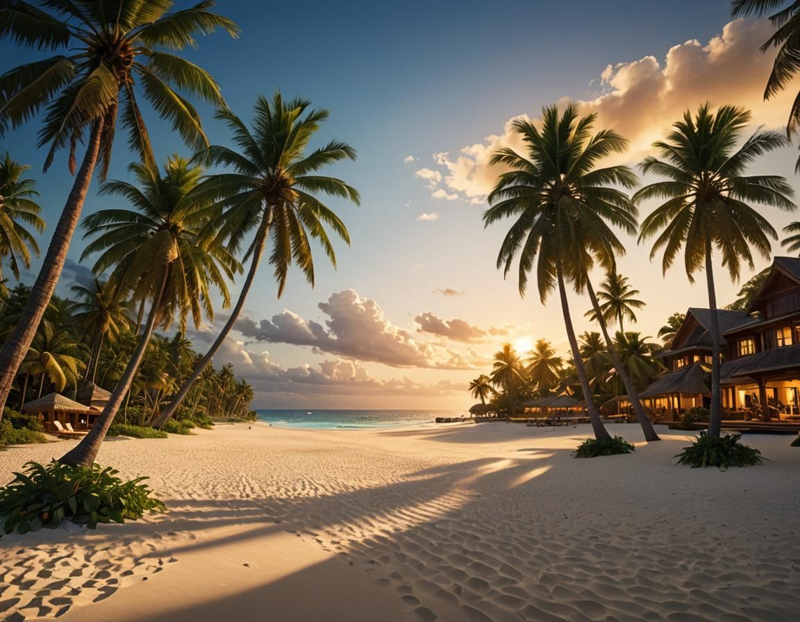 Utopian Beach Resort at Sunset: Matte Painting