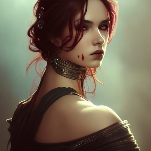 Gothic Blood Mage Portrait in Art Nouveau Style