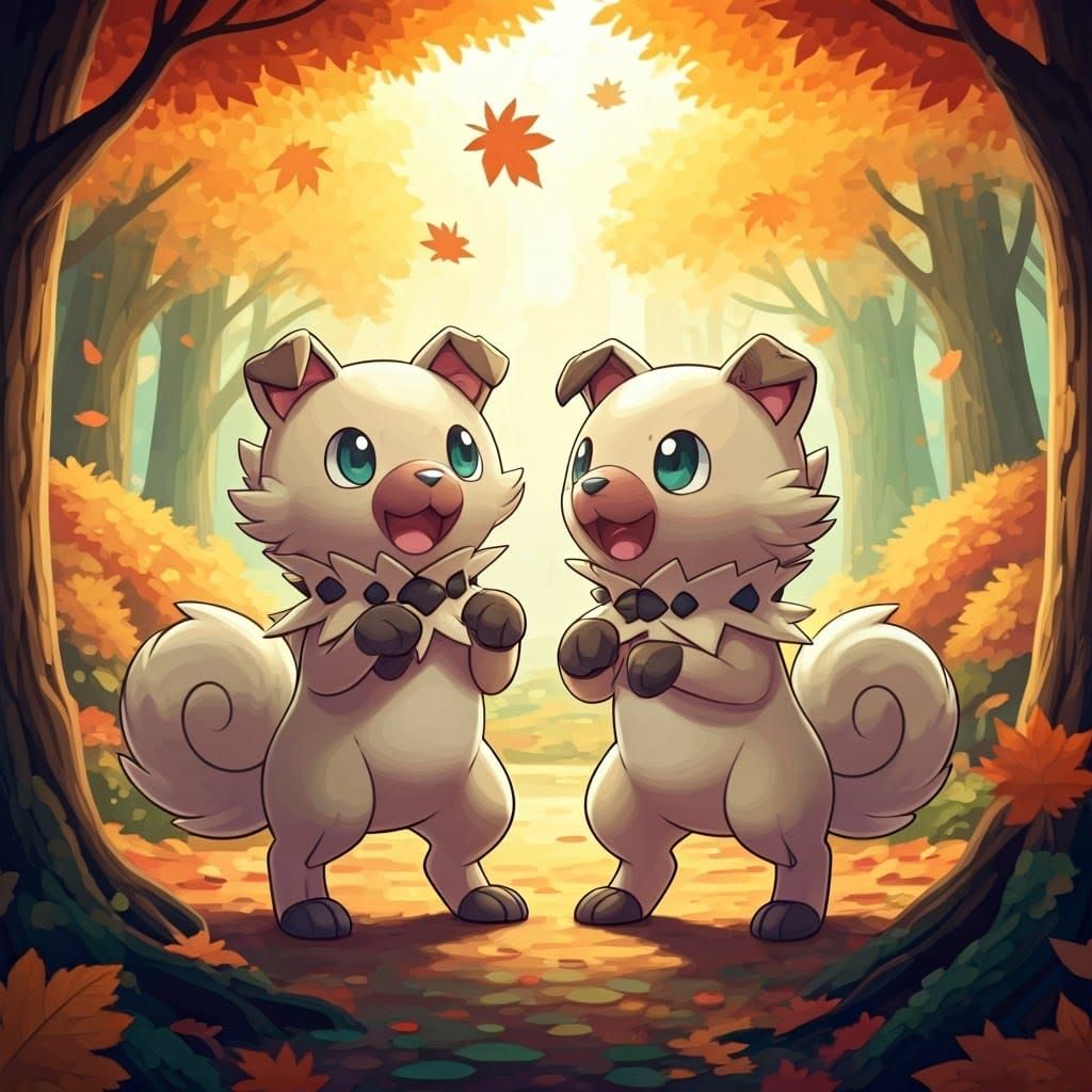 Adorable Rockruff Pokémon in Whimsical Forest