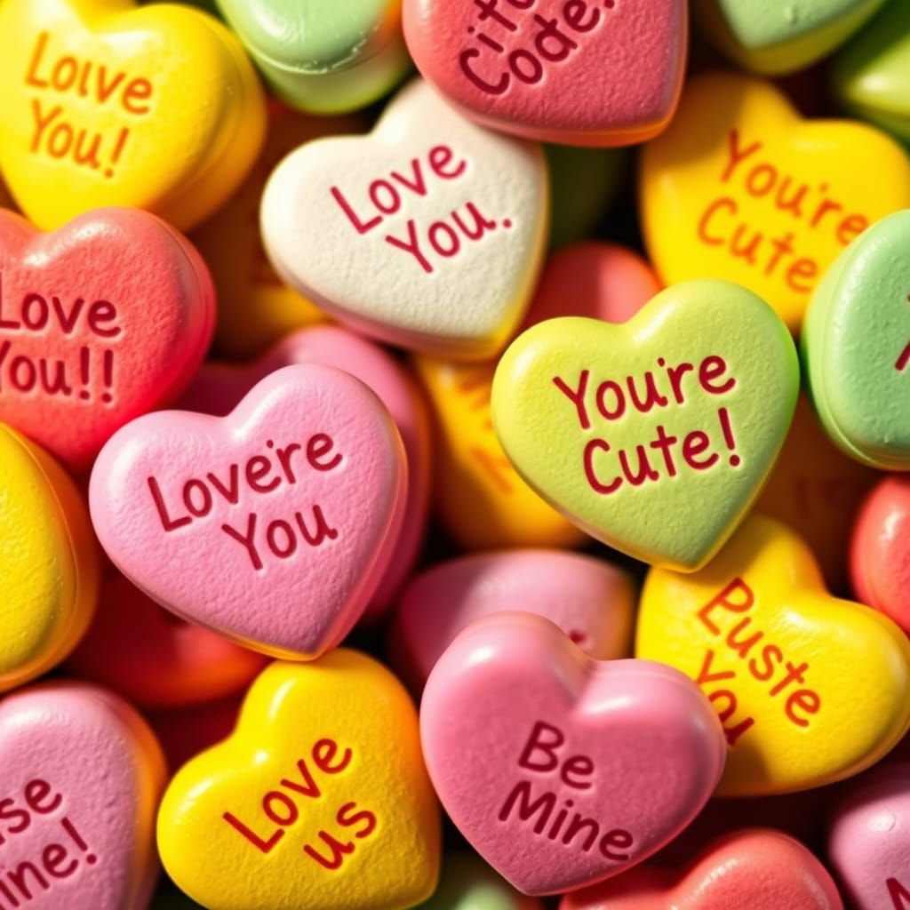 Whimsical Conversation Hearts in Vibrant Rainbow Colors