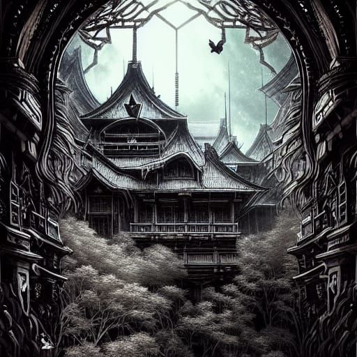 Dark Fantasy Illustration of Bird Nests