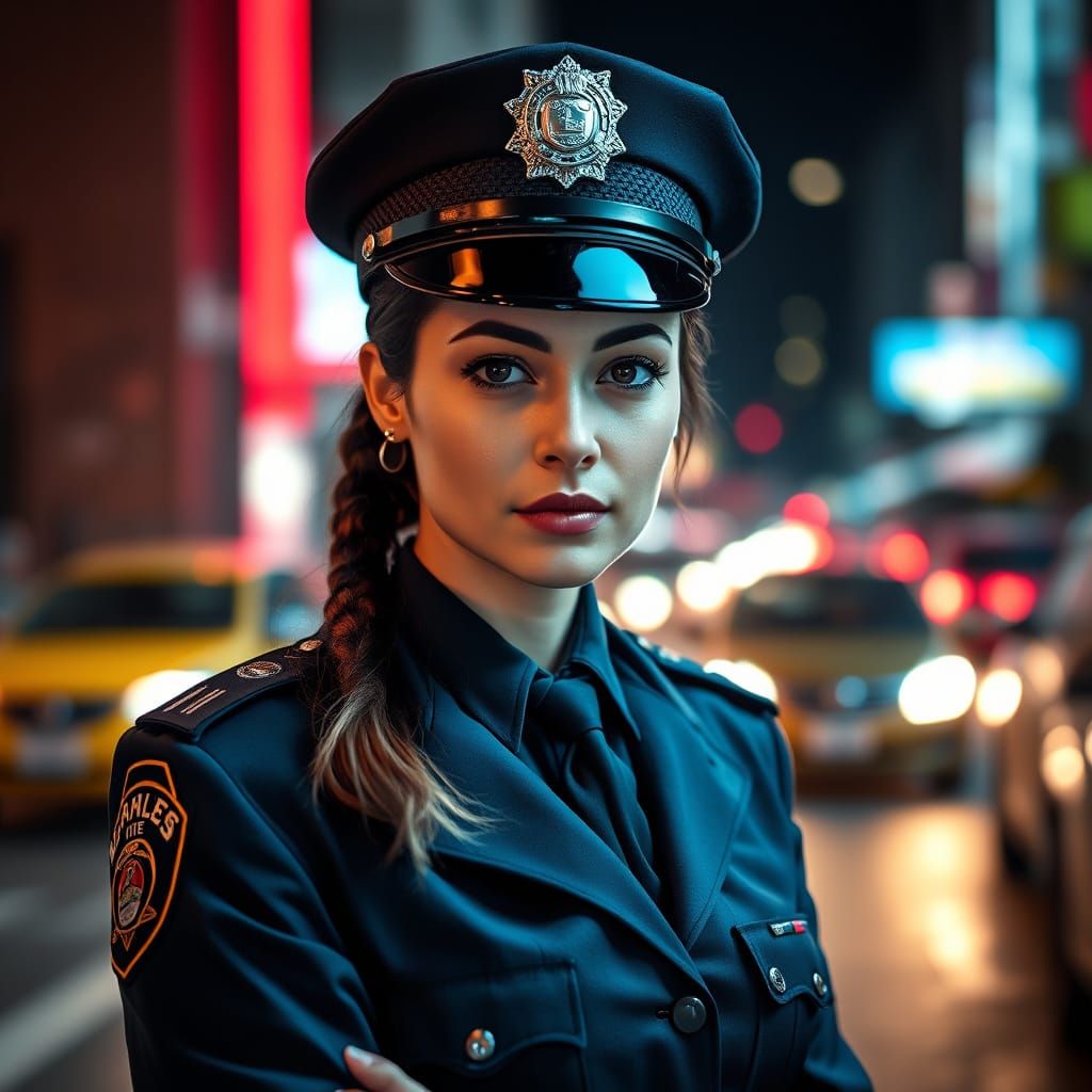 Confident Police Woman Portrait in Digital Painting Style