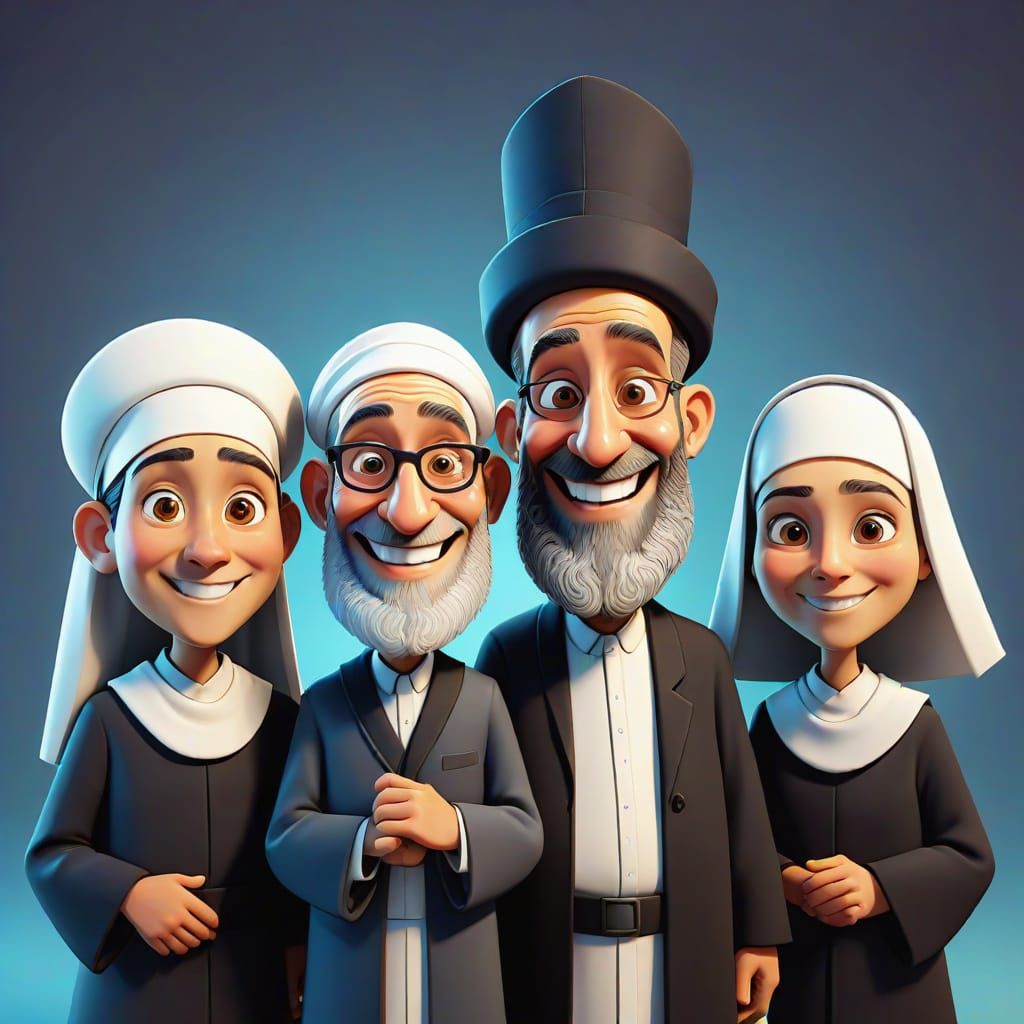 Friendly Clergy in a Whimsical Cartoon World