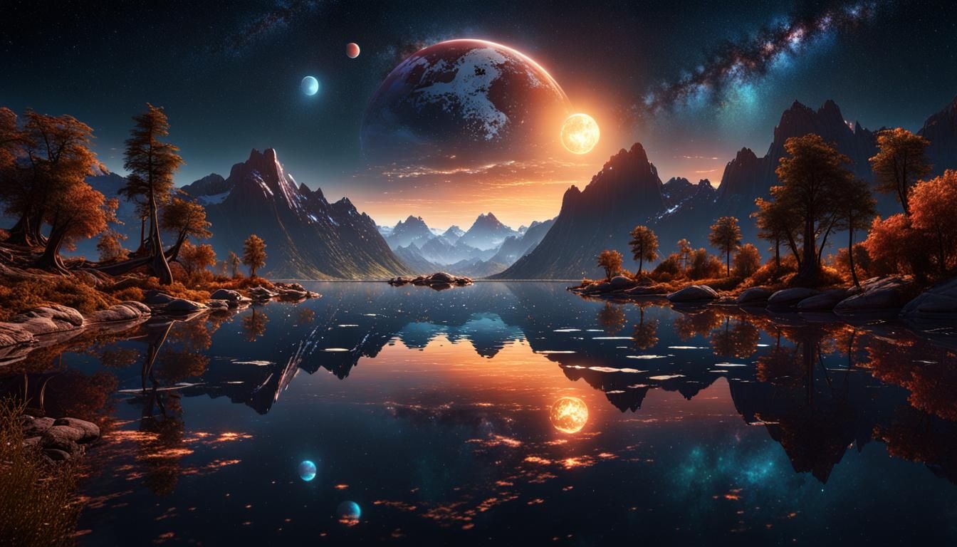 Elaborate Night Sky Reflection Rendered in Unreal Engine