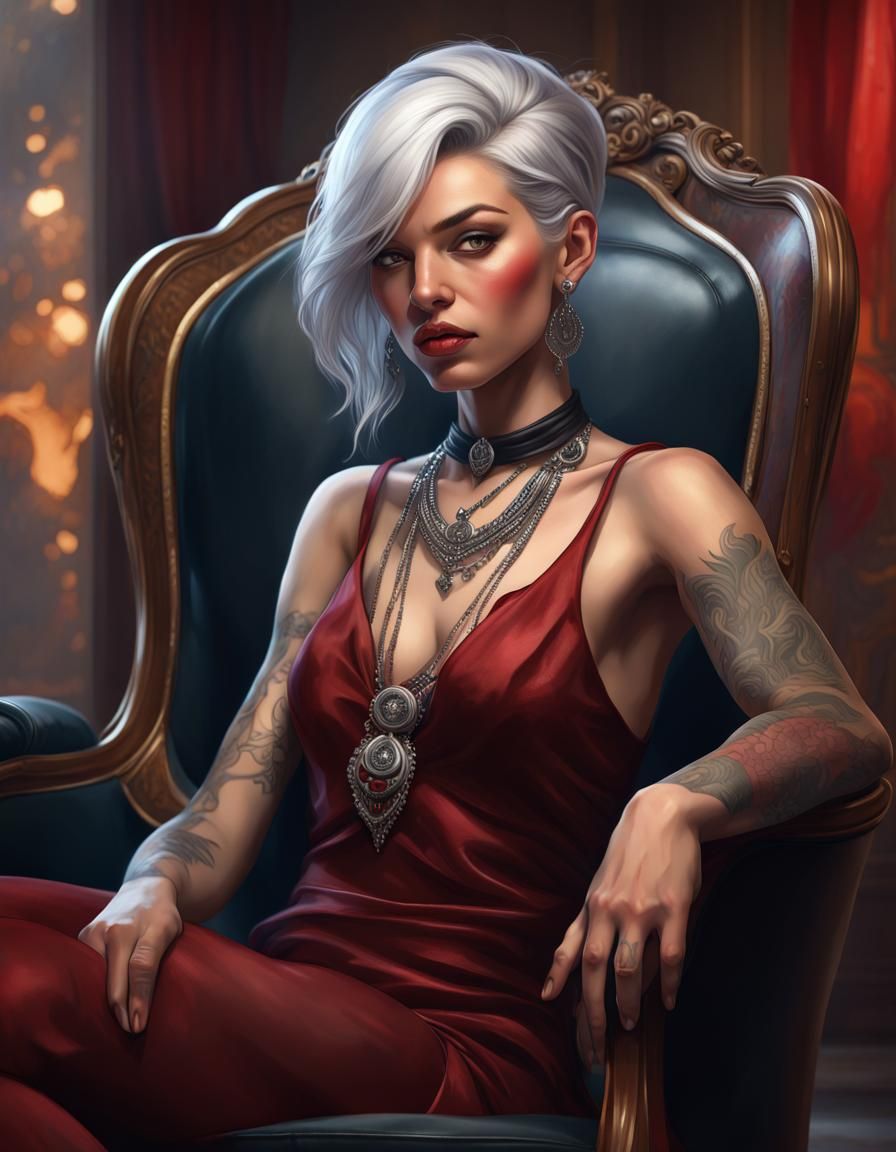 Woman with Silver Hair in Art Nouveau Style