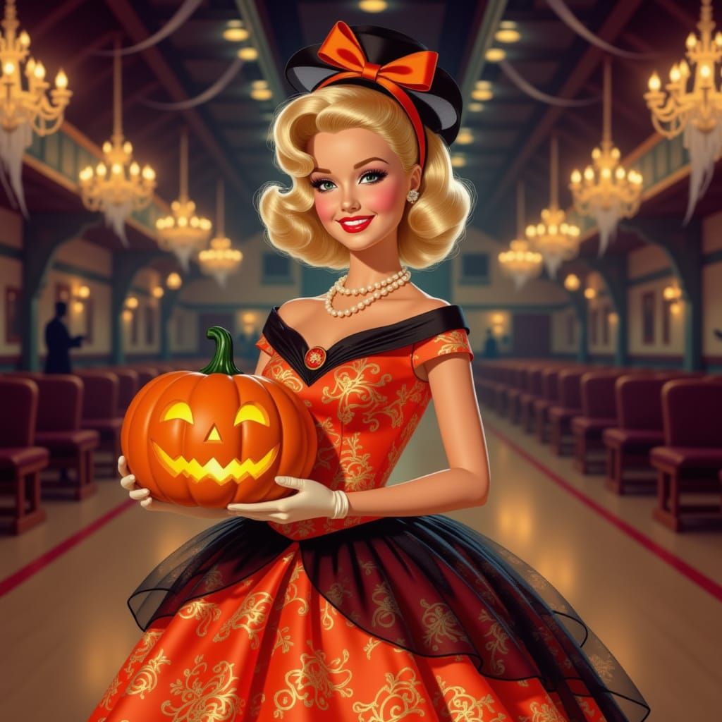 1950s Barbie Doll Halloween Prom Vintage Poster Style