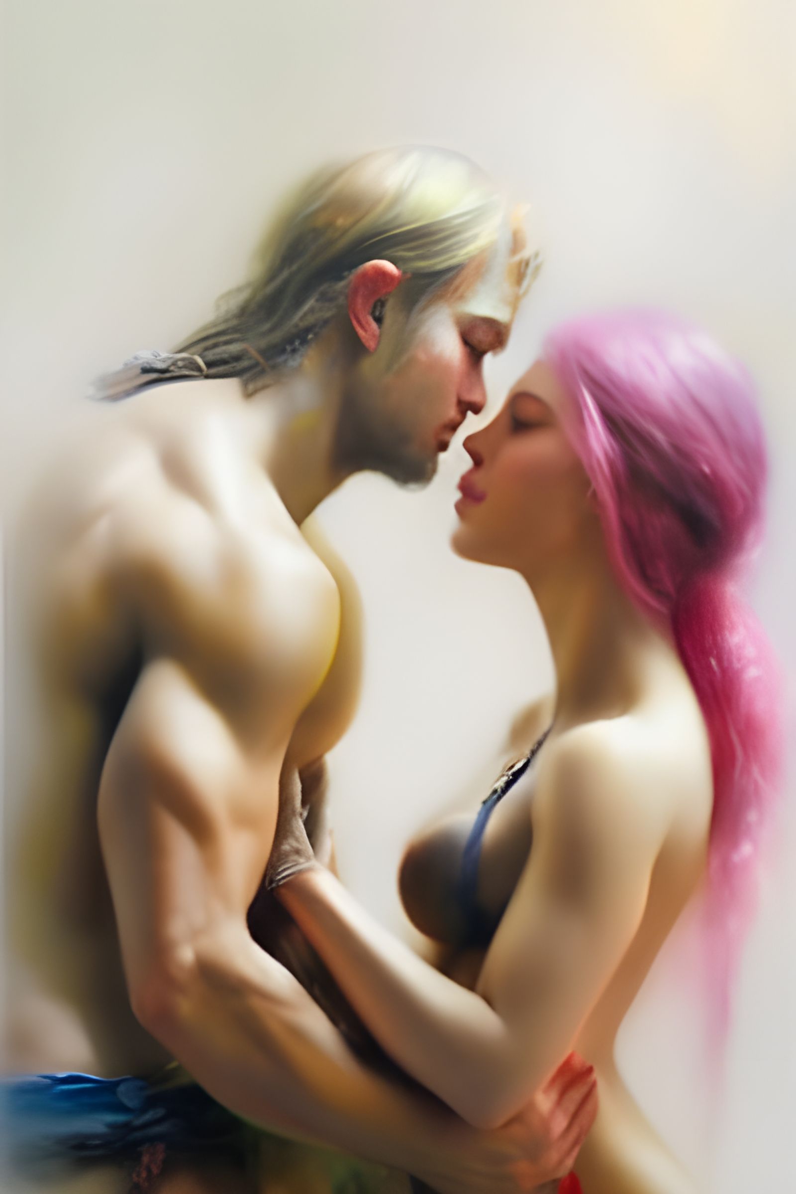 Lush Jungle Scene: Nymph and Tarzan in Psychedelic Style