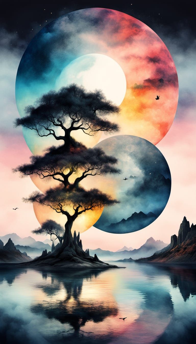 Surreal Yin Yang Sun Moon Beach Sunset