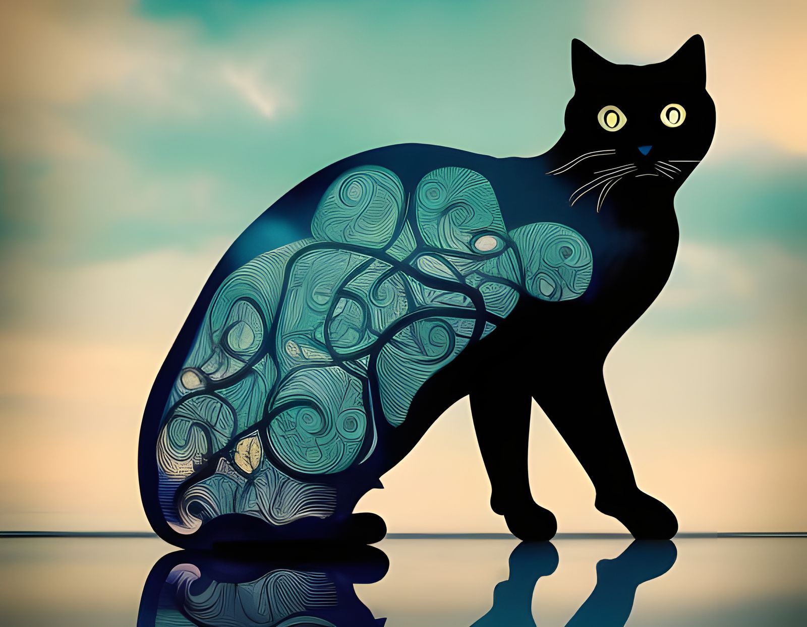 Mystical Cat Silhouette in Double Exposure Art