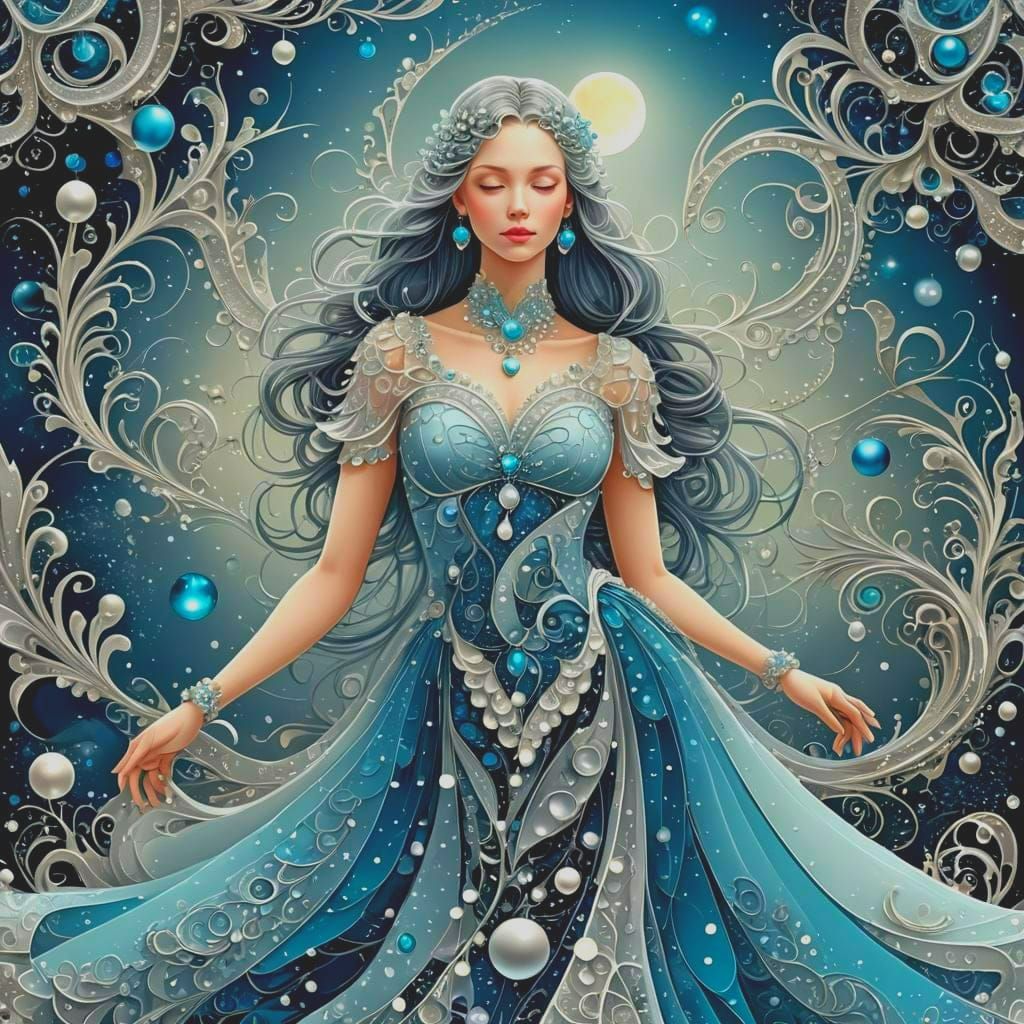Moon Goddess with Poppies and Fireflies