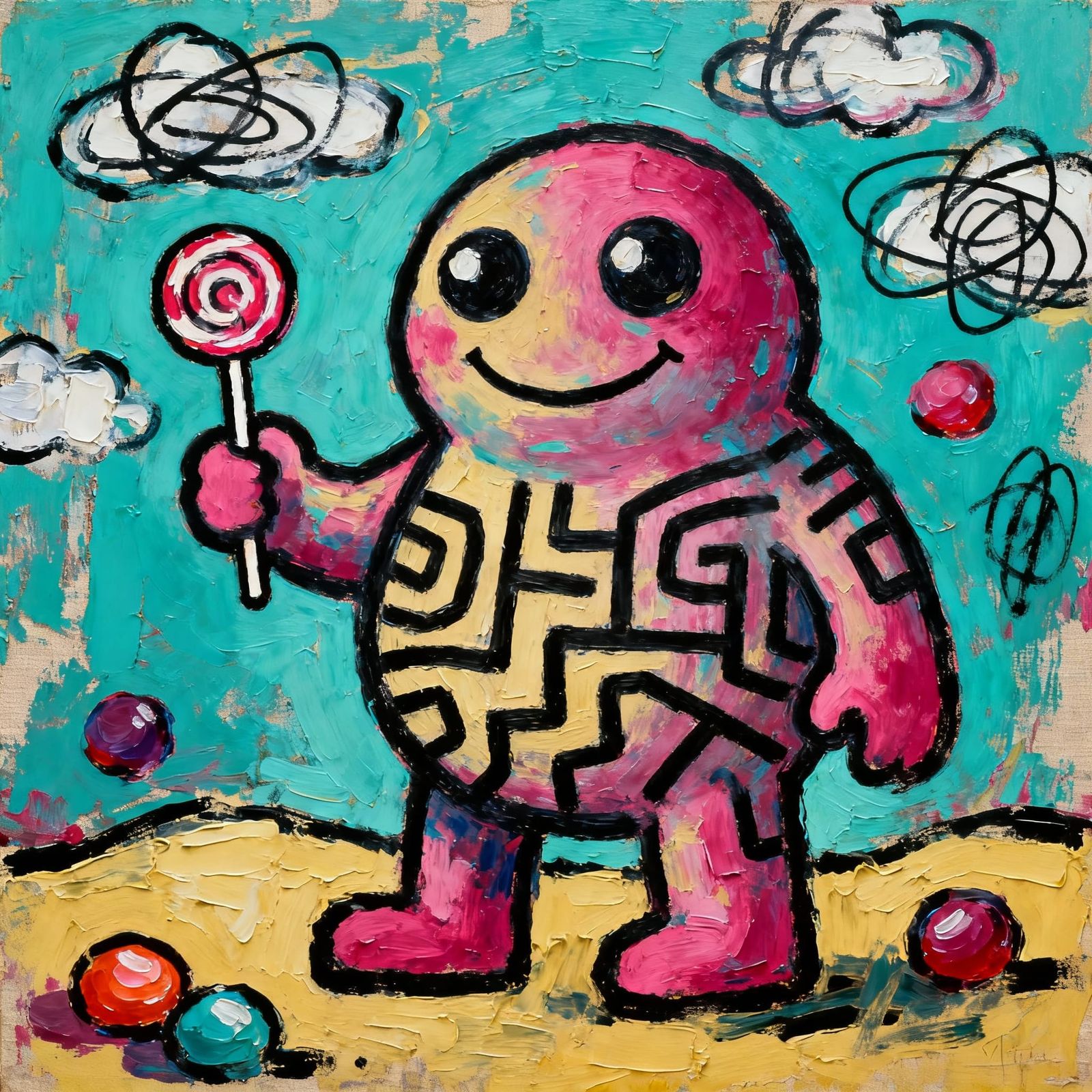 Whimsical Creature in Jean Dubuffet Art Style