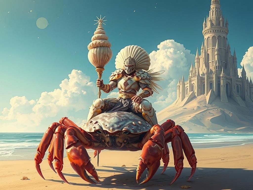 Atlantean Warrior on Red Crab, Digital Illustration