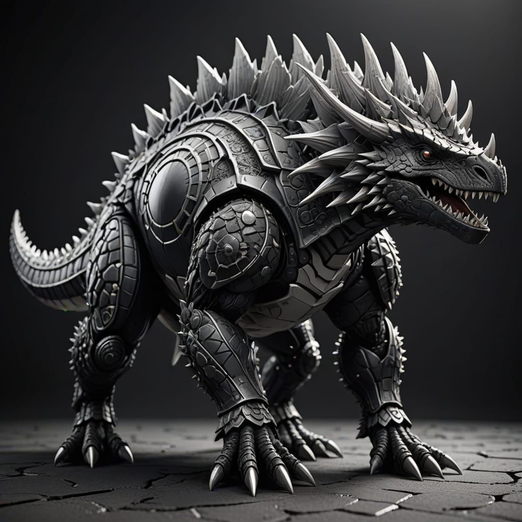 Stegosaurus in Majestic Anime-Inspired Black and White