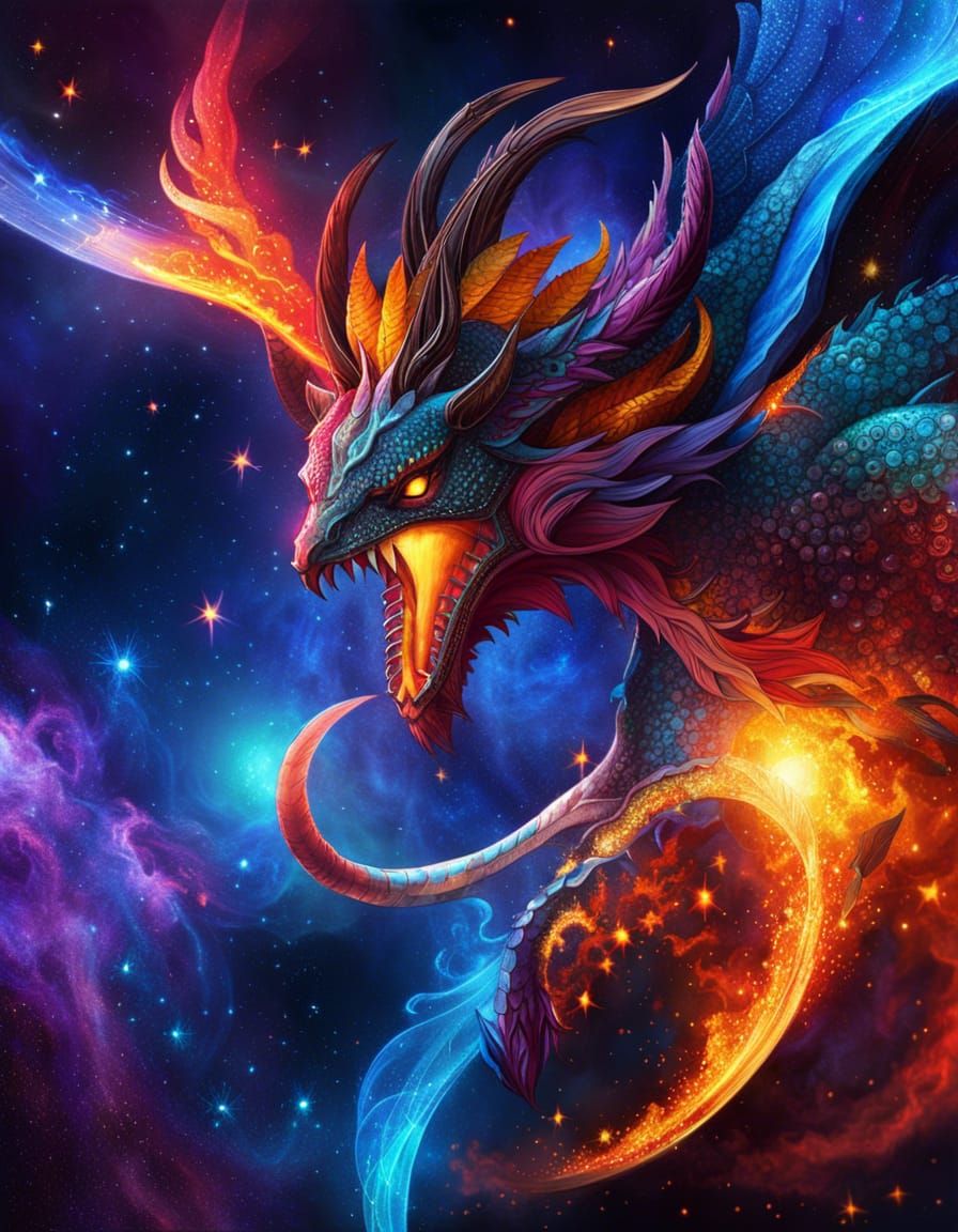 Flaming Space Jabberwocky in Aetherpunk Celtic Armor