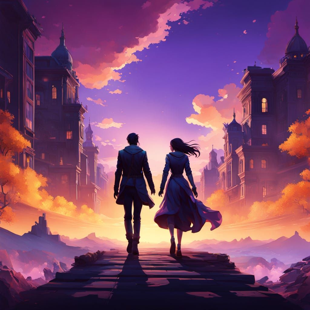 Vibrant Urban Silhouettes in Art Nouveau Style