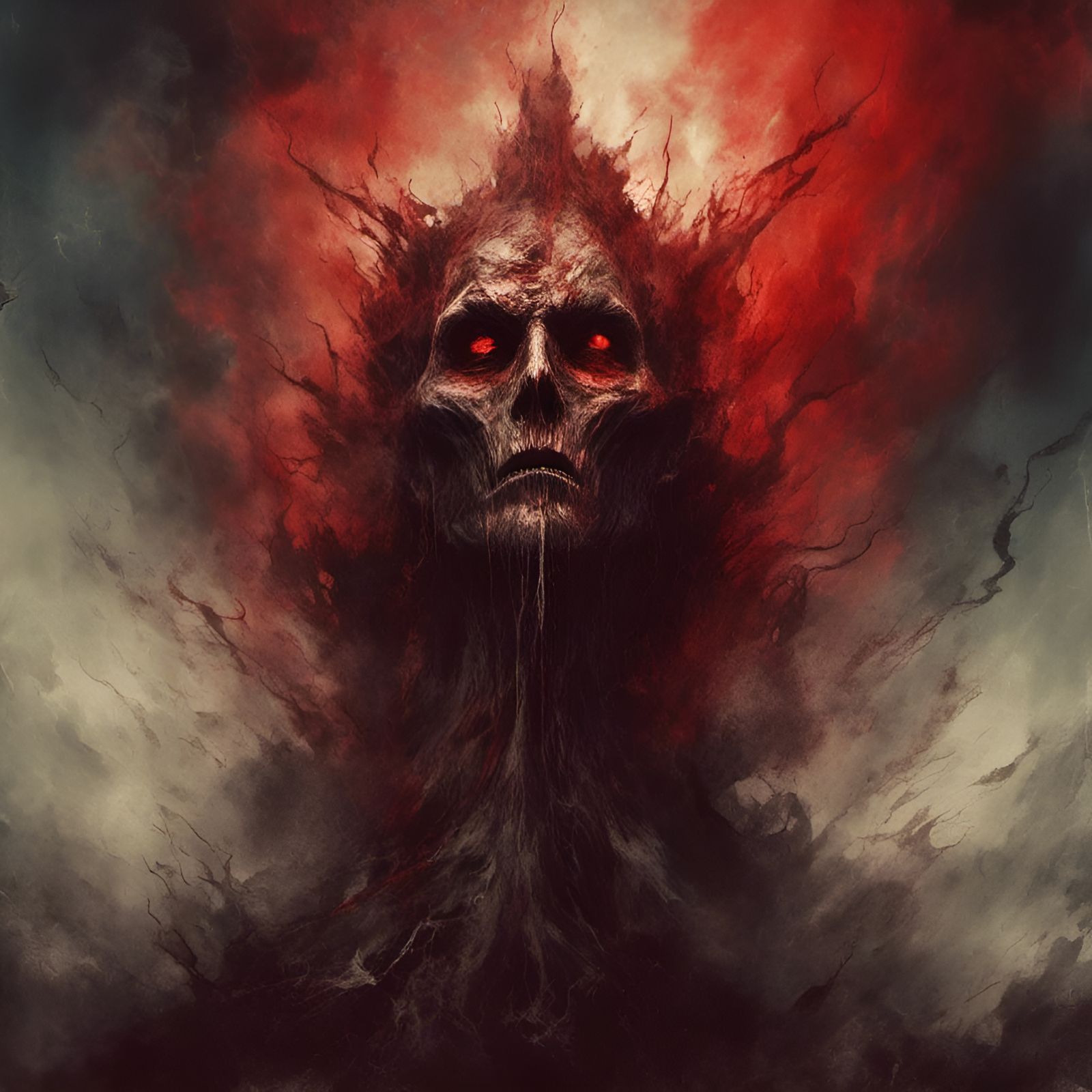 Witch Burning with Demonic Face in Mystic Fog